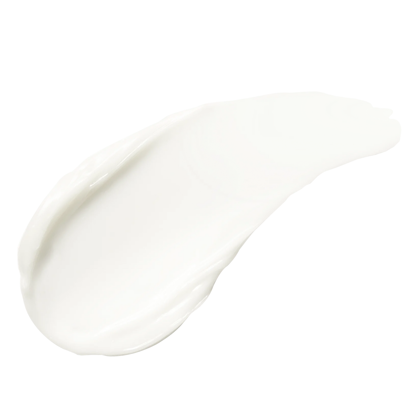 Nahaufnahme einer weißen Creme, die auf weißem Hintergrund verstrichen ist.