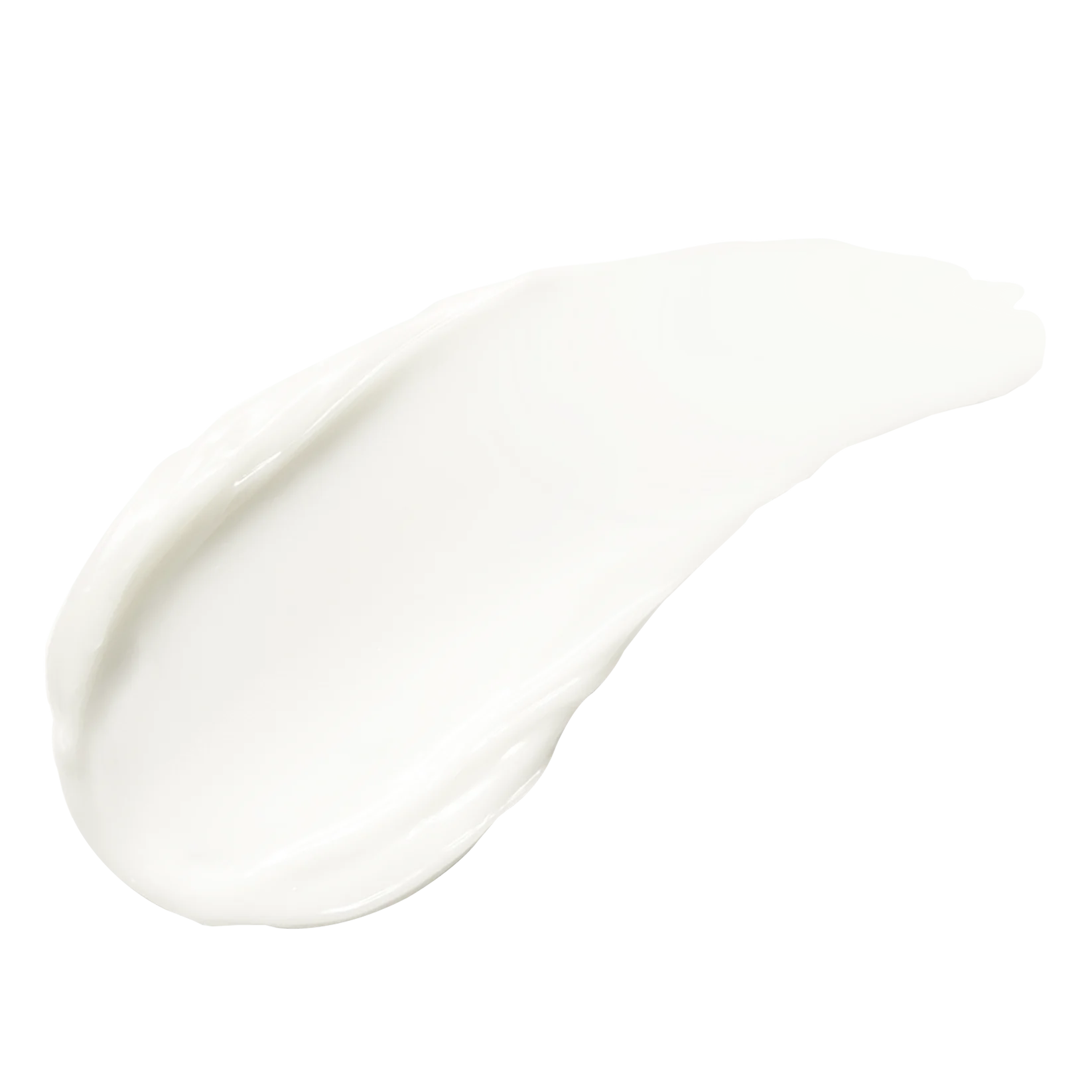Nahaufnahme einer weißen Creme, die auf weißem Hintergrund verstrichen ist.